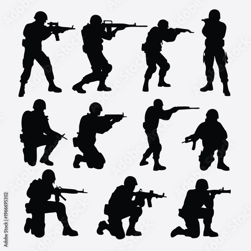 Highly disciplined military personnel in combat uniforms executing tactical maneuvers with weapons