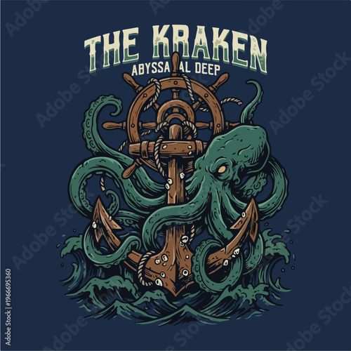 Kraken Tentacles Shipwreck Illustration.