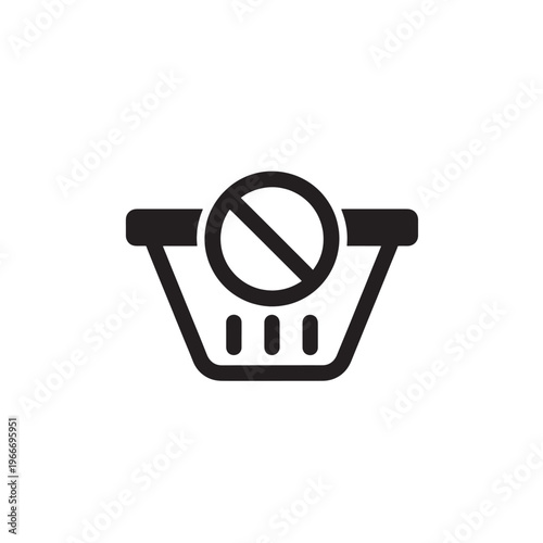 Shopping Basket Prohibited Icon Black No Cart Symbol for E-commerce Restriction and Disabled Online Purchase