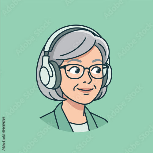 Senior Woman Wearing Headphones.