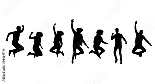 Silhouettes of people jumping and celebrating