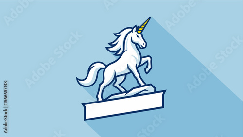 A Majestic White Unicorn Standing Proudly on a Pedestal with a Shadow