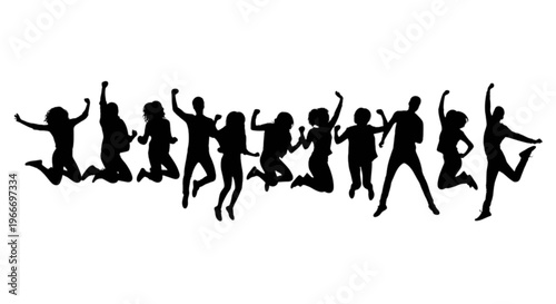 Silhouettes of people jumping in celebration