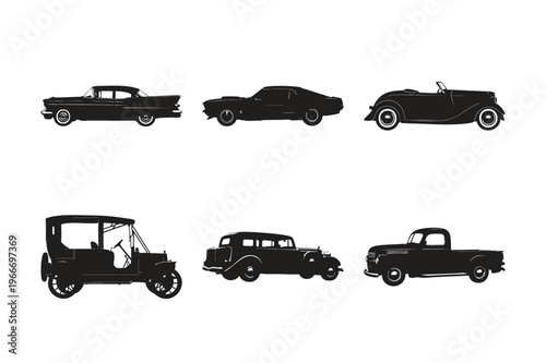 Vintage car collection silhouette set bundle vector.
