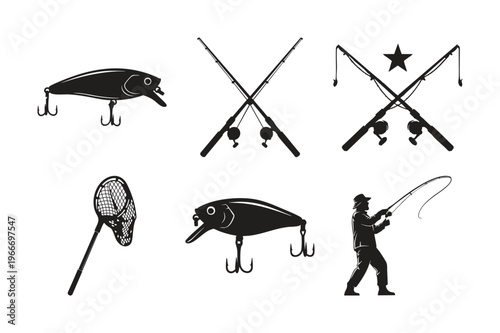 Fishing silhouette set bundle vector illustration.