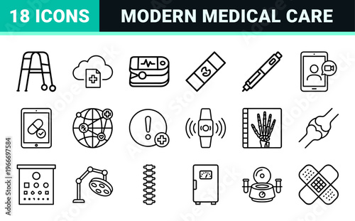 Medical Checkup and Telemedicine Minimalist Monoline Geometric Line Art for Healthcare Diagnostics and Remote Patient Monitoring Systems.