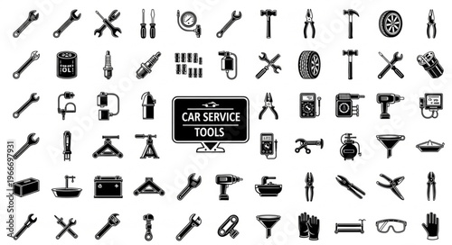 Collection of Car Service and Repair Tools Icons.