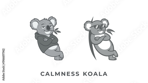 Calmness Koala Duo Two Relaxed Koalas Portrayed with a Sense of Tranquility and Serenity in a Minimalist Black and White Illustration
