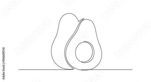 Minimalist Avocado Line Art: Two Halves of a Whole Fruit on White Background