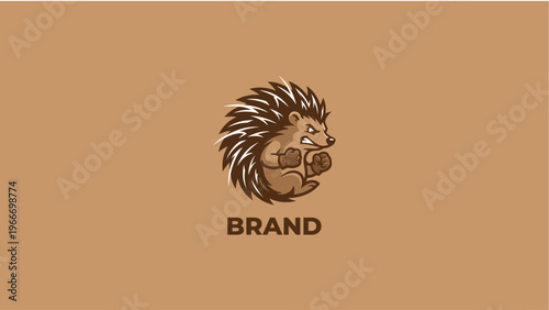 Fierce cartoon hedgehog mascot, showing an angry and determined spiky creature ready for action. Ideal for a powerful brand logo, gaming emblem, or competitive team identity