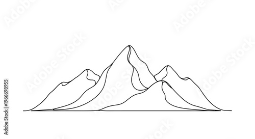 Minimalist Mountain Range Outline Drawing, Majestic Peaks, Nature Landscape