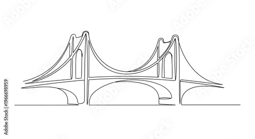 Minimalist Golden Gate Bridge Line Art - Continuous Single Line Drawing of Iconic Landmark