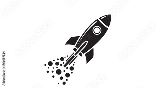 Rocket Launch Icon Black With Smoke Trail for Business Growth Success and Startup Acceleration Concept