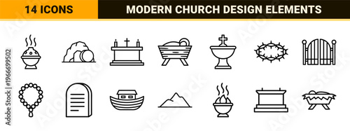 Christian Religious Theology Abstract Symbols Minimalist Monoline Geometric Line Art for Church UI and Brand Identity