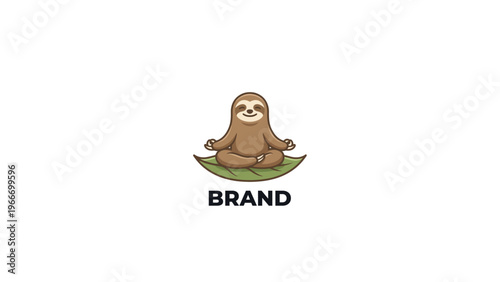 Charming cartoon sloth meditating on a leaf, symbolizing peace, mindfulness, and relaxation. Ideal graphic for wellness and tranquil brands