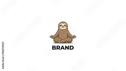 A peaceful cartoon sloth character in a meditative lotus position, radiating tranquility and mindfulness, ideal for promoting relaxation, wellness, and a balanced lifestyle in a charming