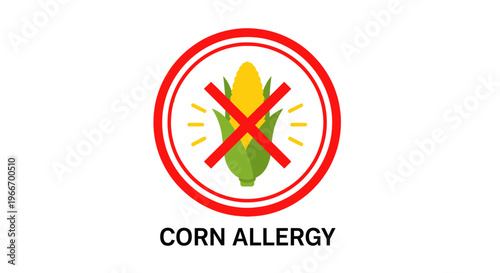 Corn allergy warning icon flat design red circle with corn and cross symbol