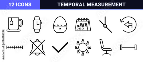 Time Management and Scheduling Line Art: Minimalist Geometric Outline Symbols for Productivity Apps and Professional Interface Design