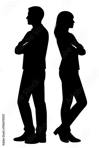 Man and woman standing back to back, relationship conflict

背中合わせの男女・不仲や対立のイメージ