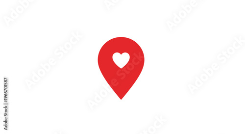 Red Location Pin with Heart Symbol, Love Destination Icon on Isolated White Background