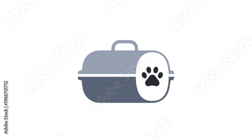 Pet Carrier Box with Paw Print Icon Isolated White Background