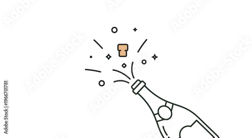Champagne Bottle Popping Cork Celebration Isolated White Background