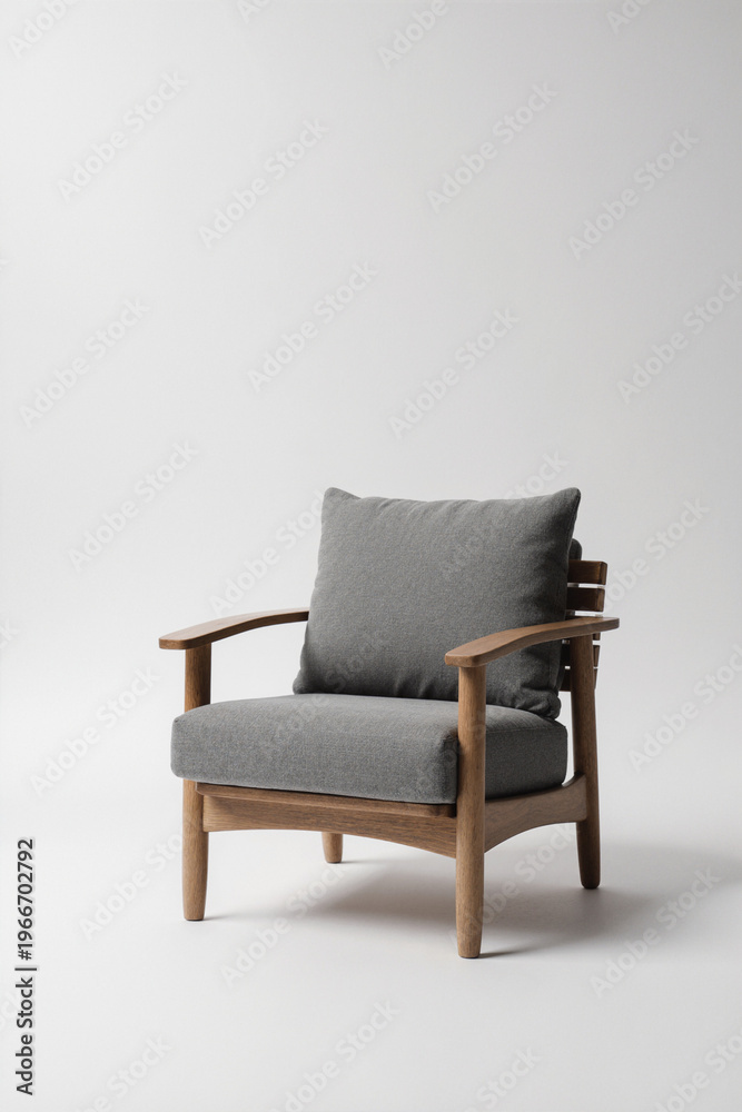 Fototapeta premium A simple modern wooden armchair on a white background