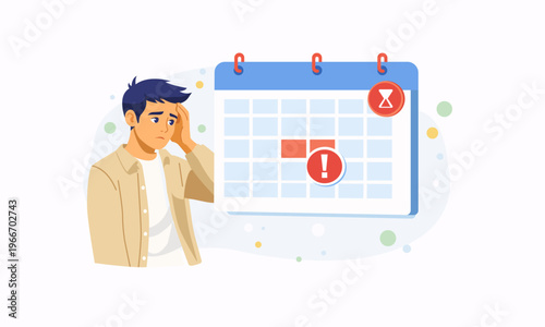 Worried person near calendar with deadline warning symbolizing tax season pressure, urgency and financial obligations.