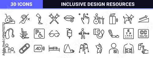 Accessibility and Inclusive Design Minimalist Monoline Geometric Line Art for Universal Web Interface and Physical Signage Utility.