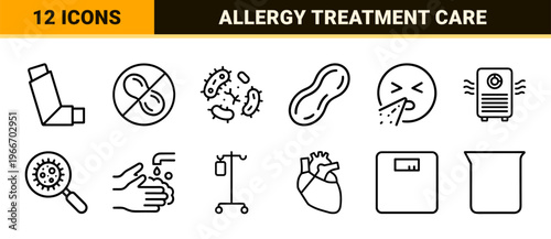 Common Disease and Allergy Healthcare Icons in Minimalist Geometric Line Art Style for Professional UI Medical Applications