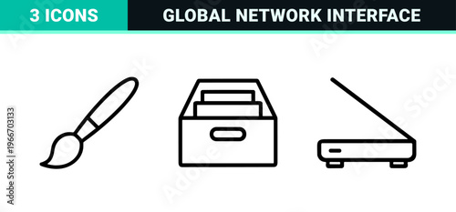 Minimalist Digital Communication and Network Interface Design. Professional Geometric Line Art Symbols for Modern Software Connectivity.