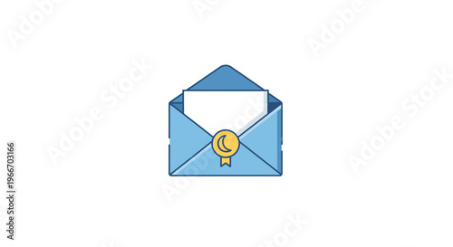 Free Download Open Blue Envelope with Golden Wax Seal Illustration on Isolated White Background - GFXLoad