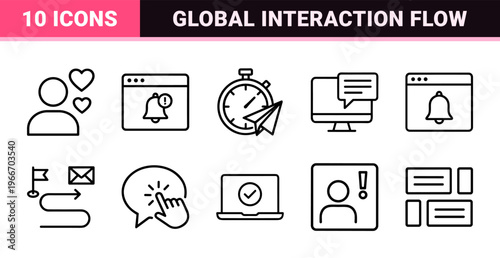 Minimalist Digital Communication and Global Networking Monoline Geometric Line Art for Web Interface and Professional Messaging Apps