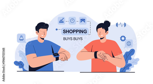 Two people checking smartwatches to facilitate shopping and online transactions