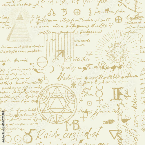 Mystical seamless pattern with esoteric symbols
