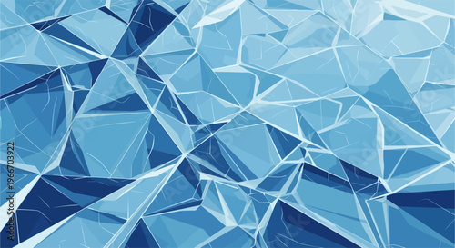 Abstract geometric background with shattered blue ice-like facets and polygonal shapes creating a cool, modern texture.