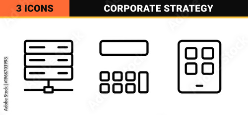 Corporate Business and Financial Management Line Art Symbols featuring Minimalist Monoline Aesthetic for UI Design and Brand Identity.