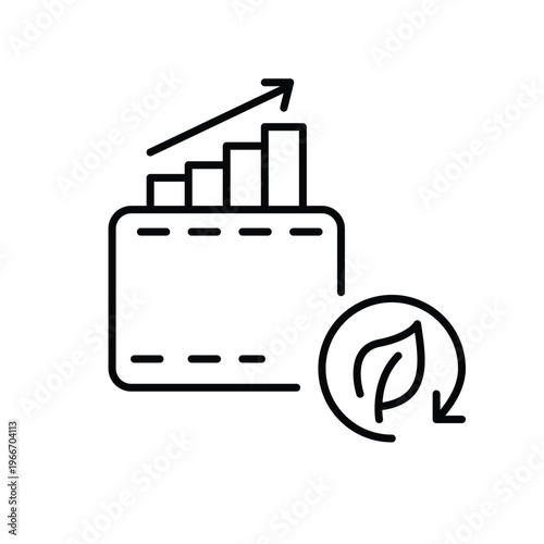 Sustainable savings and finances. Growth, wallet and leaf in renew arrow. Pixel perfect, editable stroke vector icon