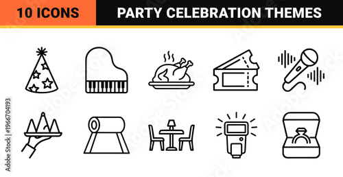 Celebration and Event Planning Line Art Bundle: Minimalist monoline symbols for festivals, gala ceremonies, and nightlife management.