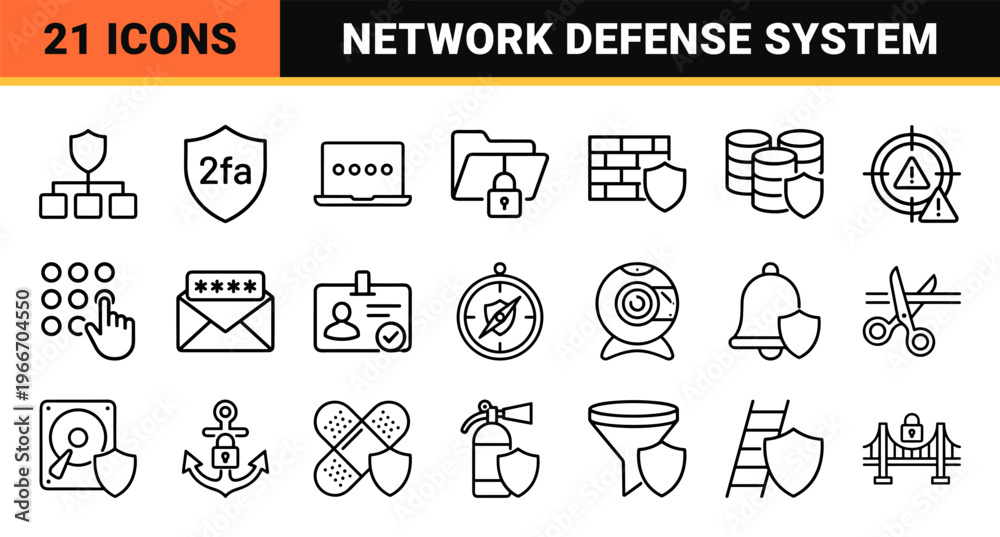 Fototapeta premium Cybersecurity and Data Protection Minimalist Geometric Line Art Icon Set for Network Safety and Digital Privacy Software Design
