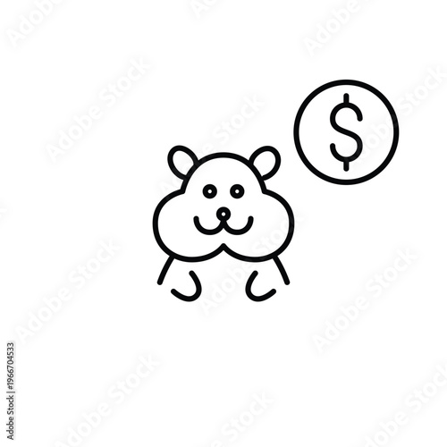 Hamster and dollar. Pet cost, cat care payment, veterinary expense. Pixel perfect, editable stroke vector icon