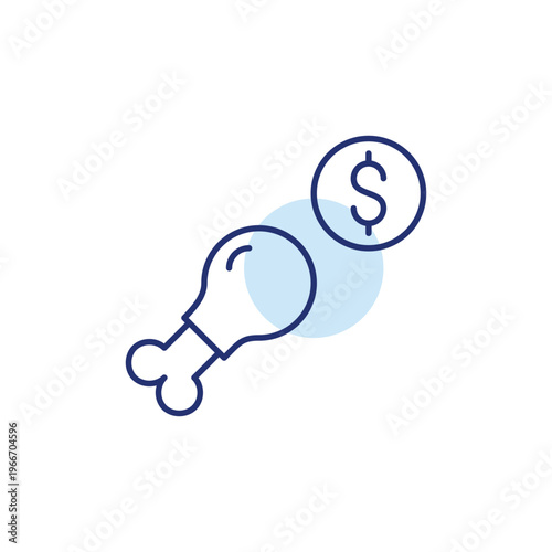 Chicken drumstick and dollar. Groceries and meat purchase. Fresh food shopping. Pixel perfect, editable stroke vector icon