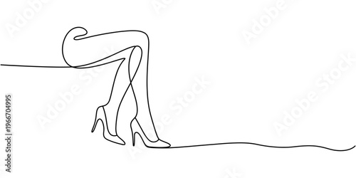 One continuous line drawing of high heels. Woman fashion shoes in simple linear style. Dance and shop banner in editable stroke. Doodle vector illustration