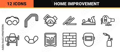 Construction and Home Repair Tool Outline Symbols in Minimalist Monoline Aesthetic for Professional Architectural and Hardware Indexing