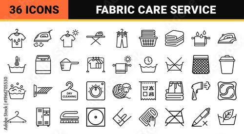 Minimalist Monoline Laundry and Garment Care Icon Set Featuring Geometric Line Art for Commercial Cleaning and Domestic Textile Maintenance