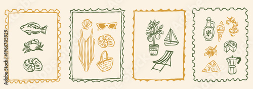 Hand drawn doodle retro summer prints
