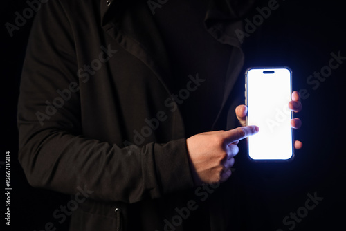 Hacker with blank mobile ph...
