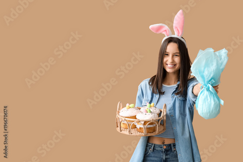 Pretty young woman with bun...