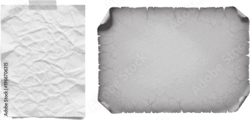 Halftone rough wrinkled paper with burnt edges, distressed vintage comic texture, retro grunge background design