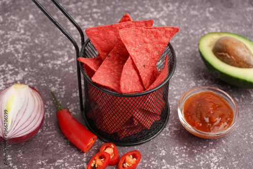 Deep fryer basket with red ...